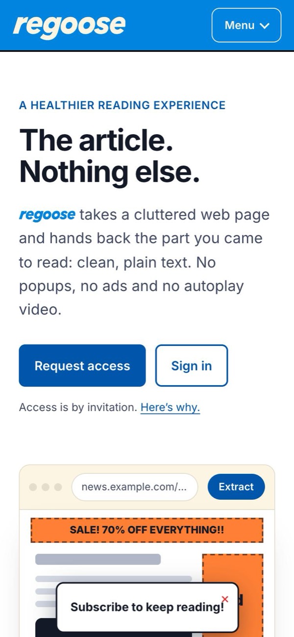 regoose home page on a phone